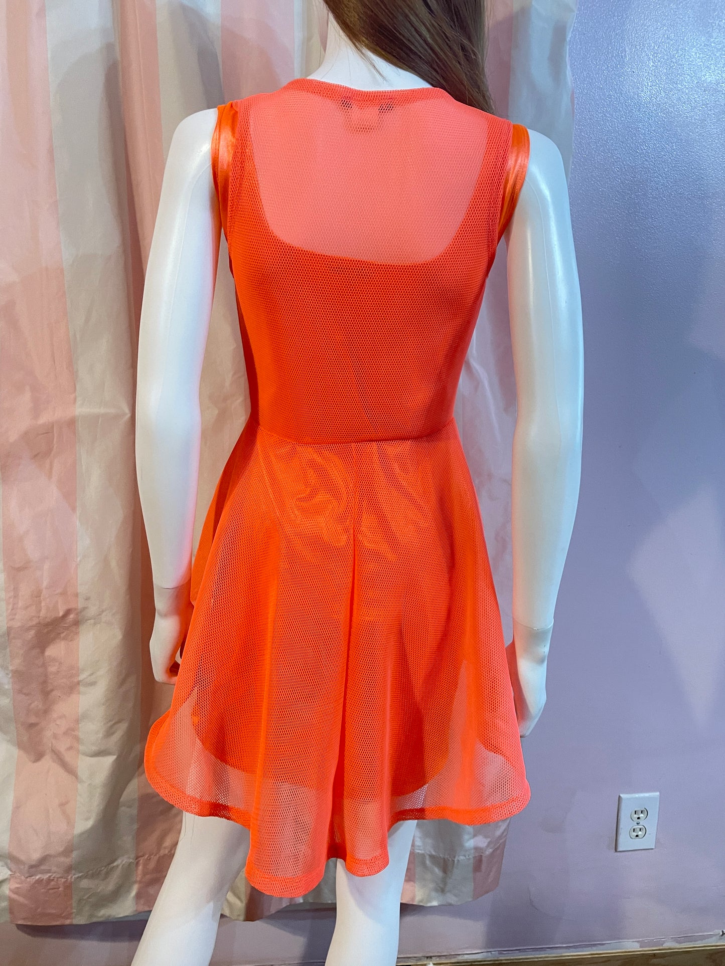 Neon Orange Satin Stretch Dress & Vest top