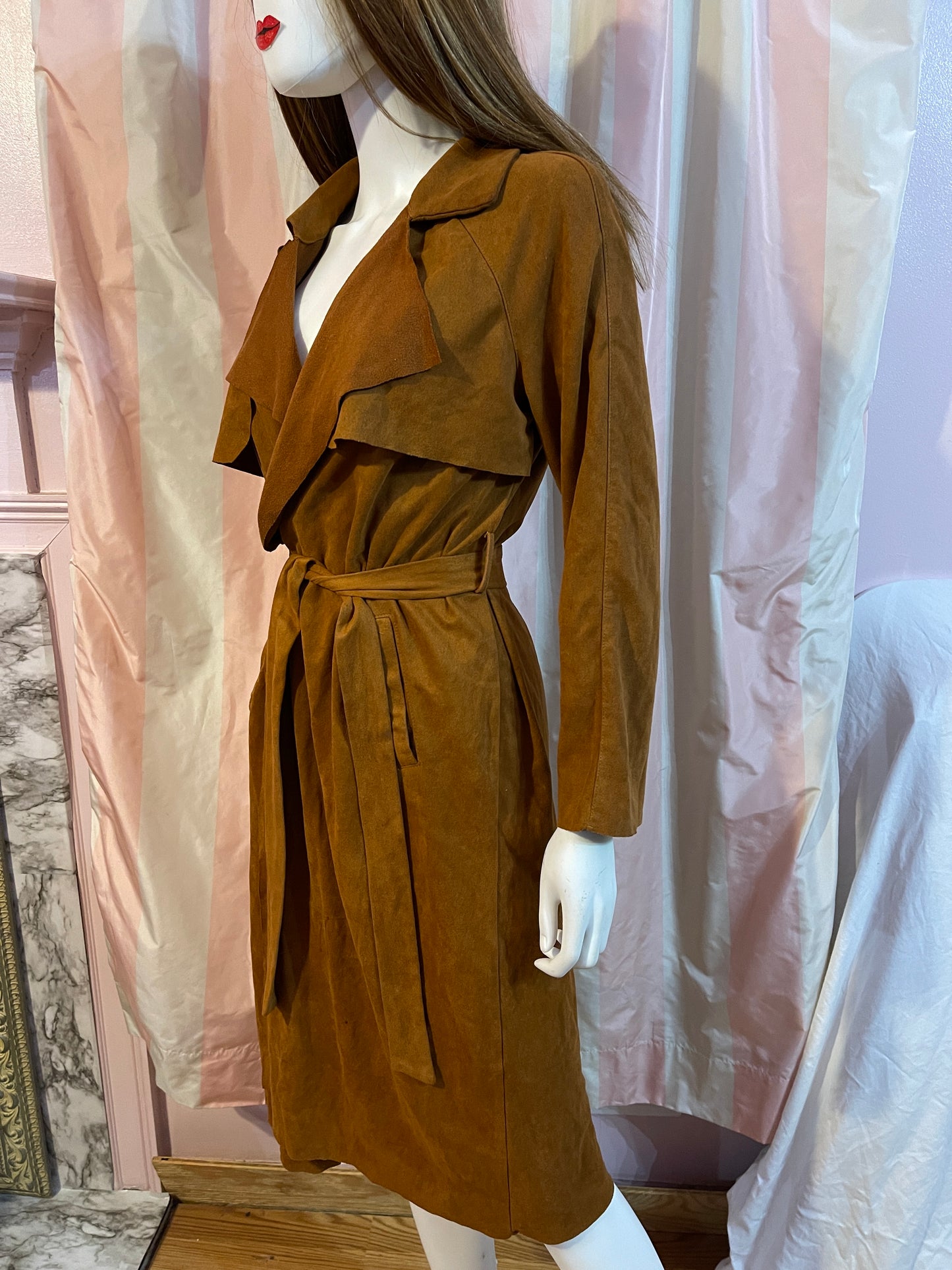 Tan Brown Ultra Suede Wrap Coat Dress