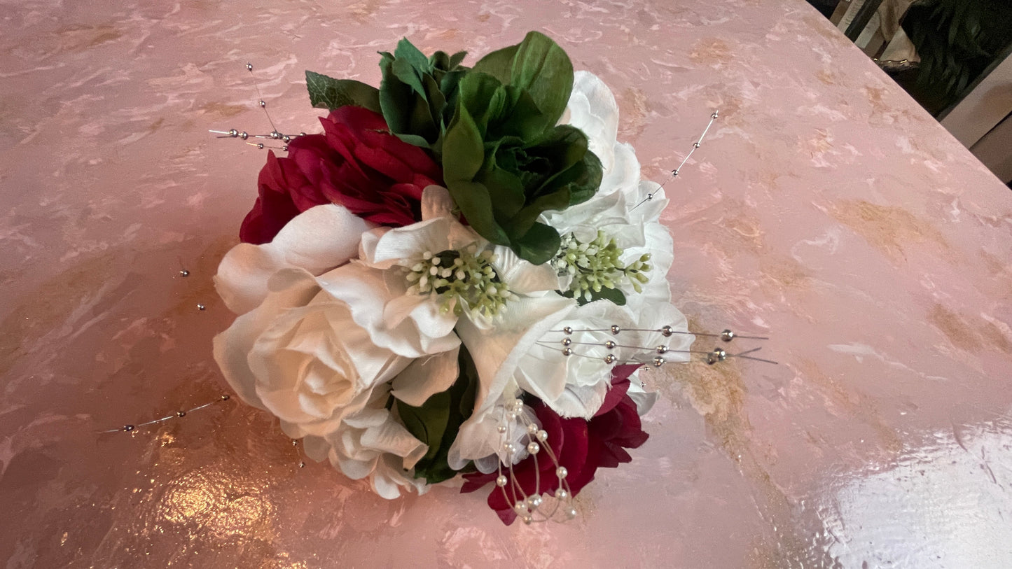 RENTAL FLOWERS BRIDAL BOUQUET RED WHITE BURGUNDY