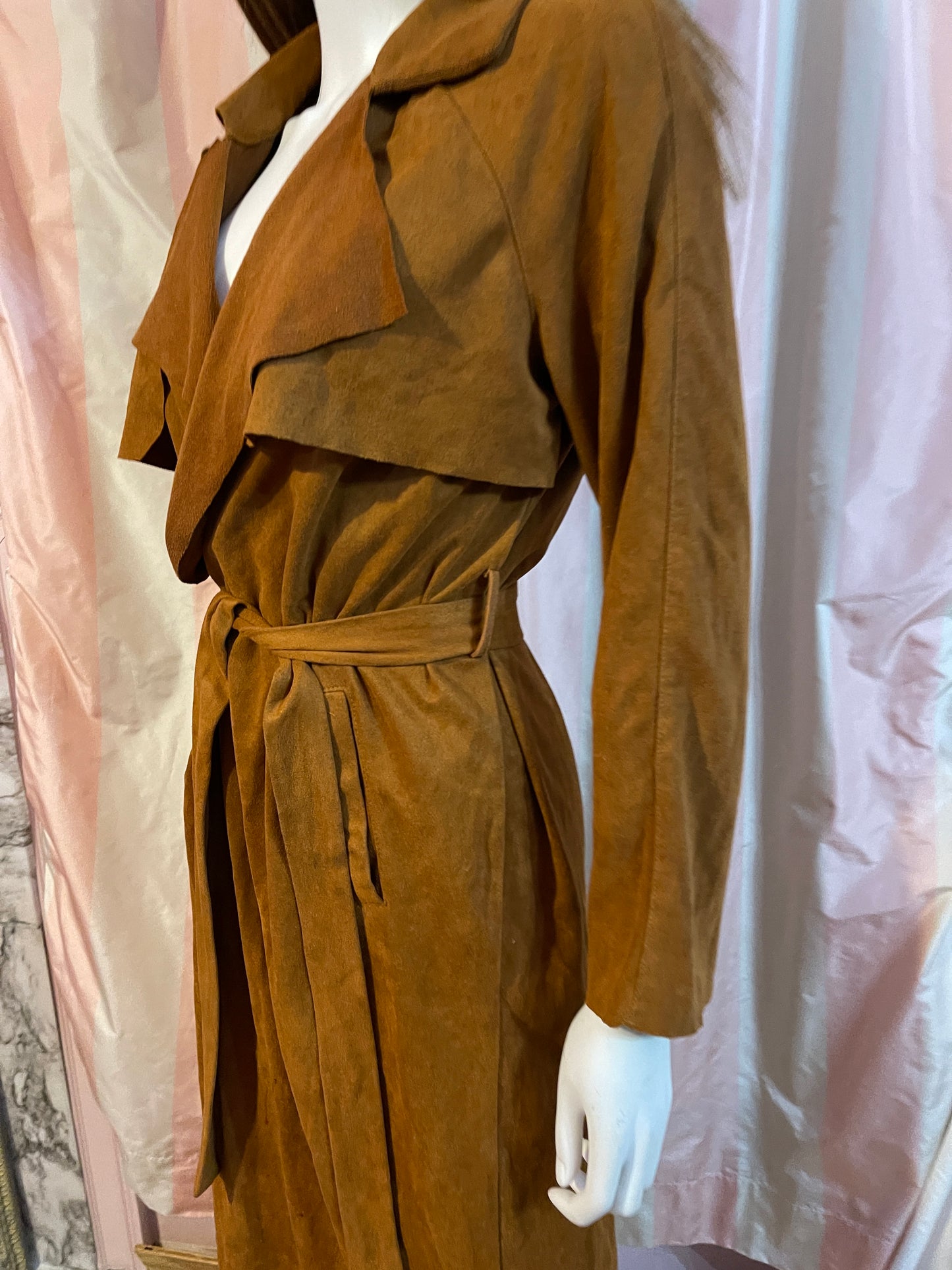 Tan Brown Ultra Suede Wrap Coat Dress