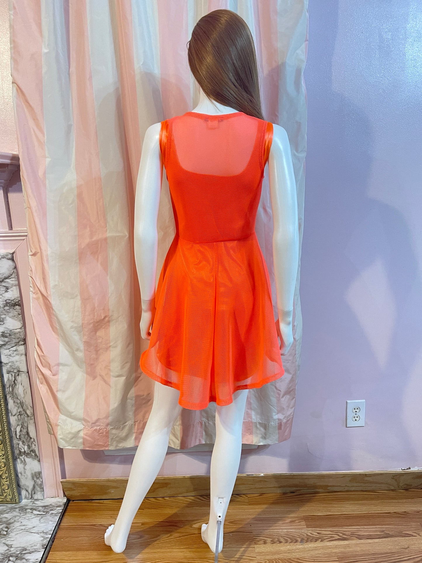 Neon Orange Satin Stretch Dress & Vest top