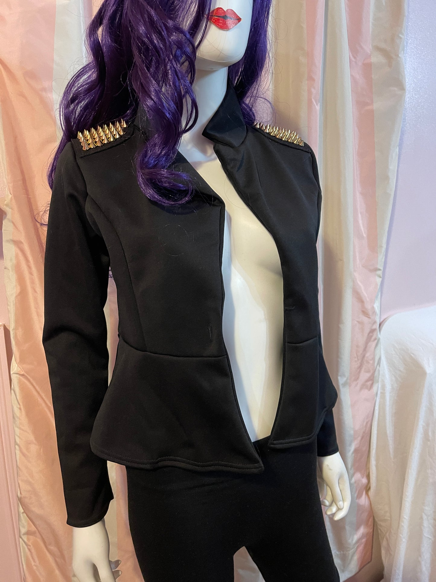 Black Gold Studded Tuxedo Crop Jacket & Black Knit Leggings