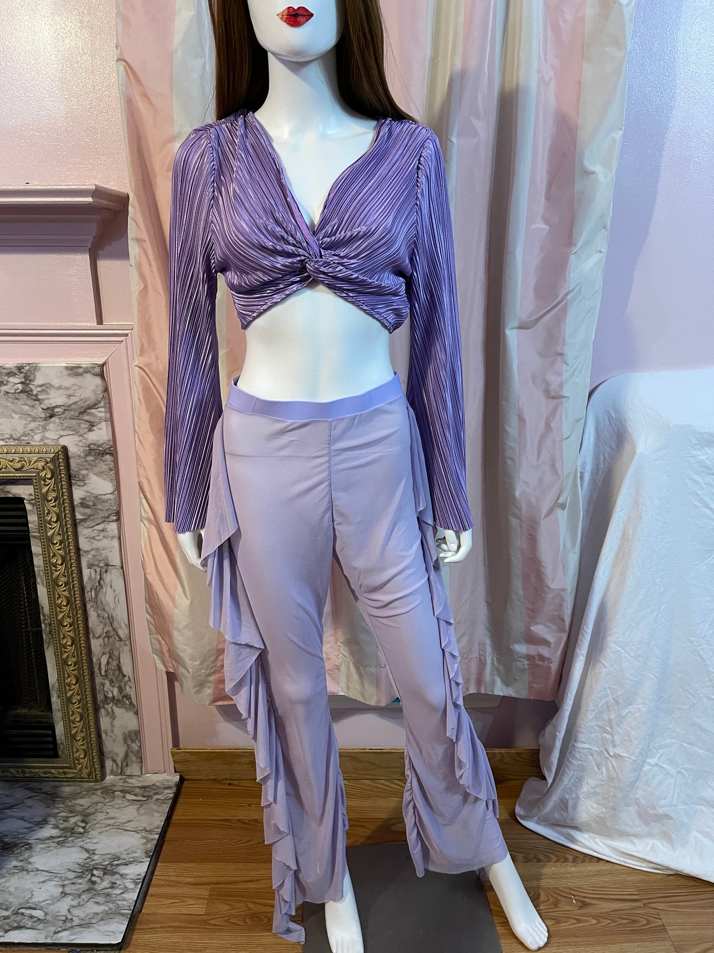 Purple Bolero midriff top with sheer pants