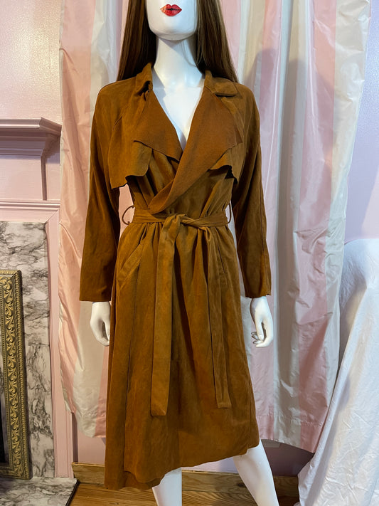 Tan Brown Ultra Suede Wrap Coat Dress