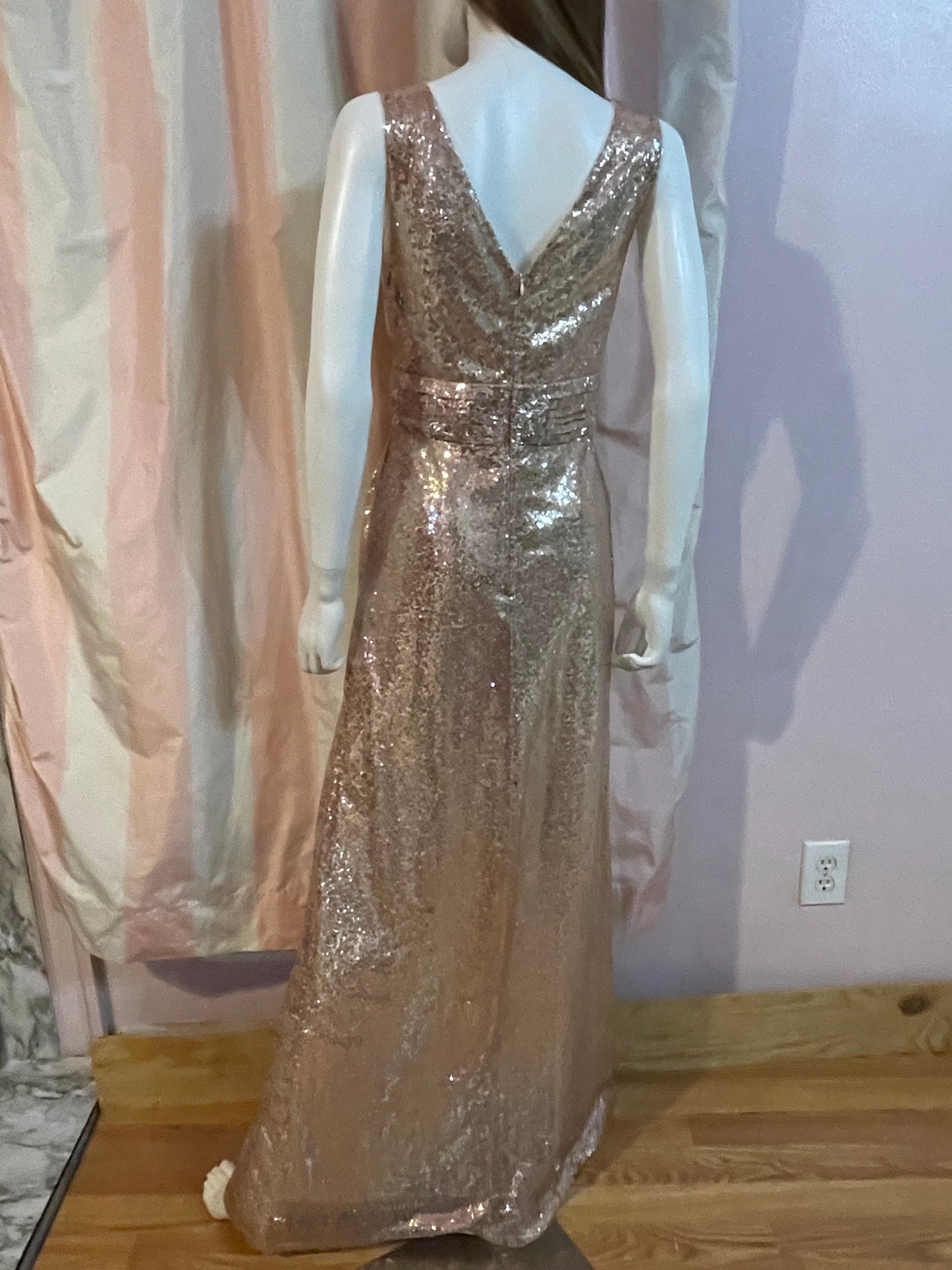 Gold Sequin Glam Plunge Wrap Gown Dress