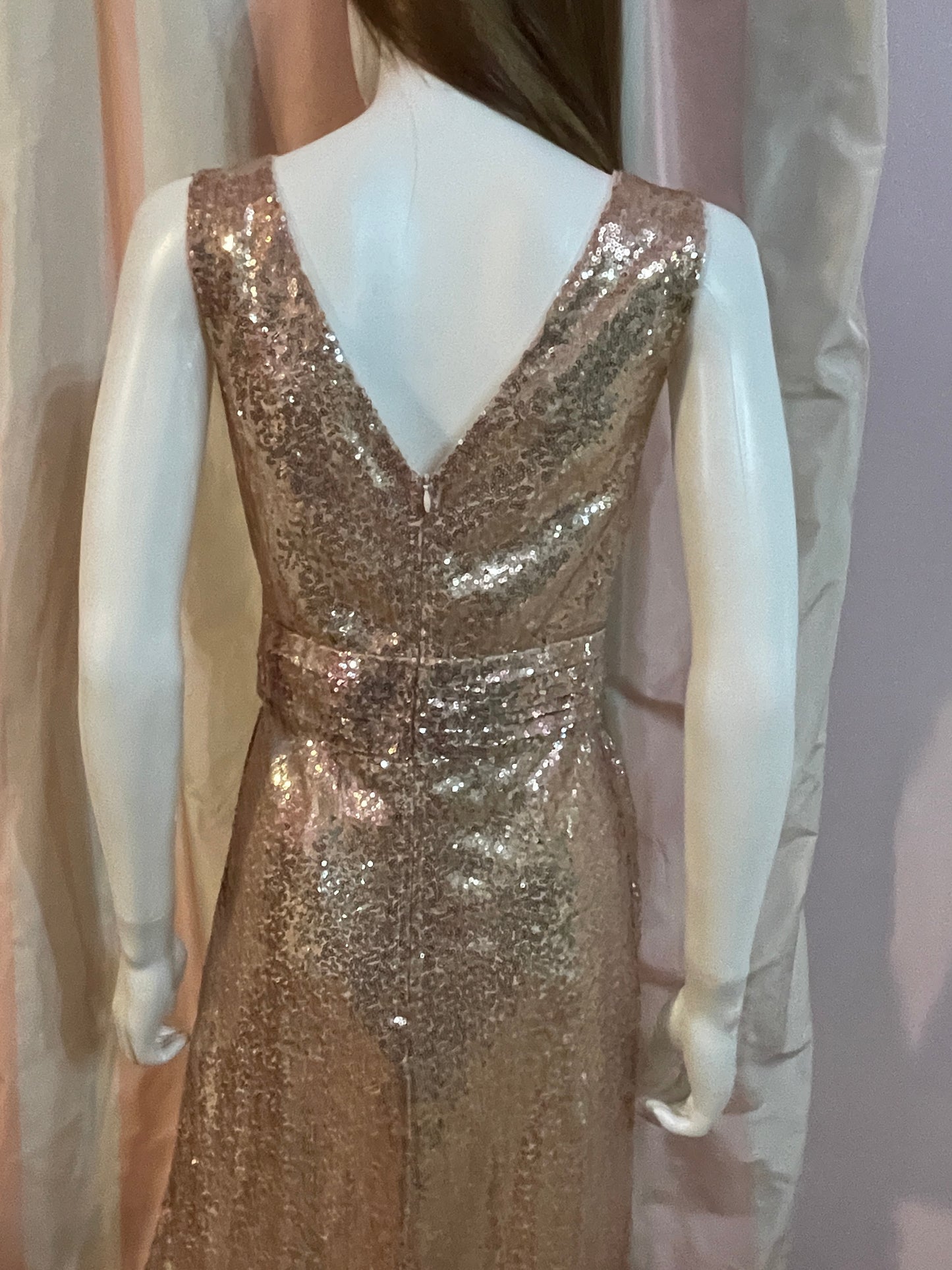 Gold Sequin Glam Plunge Wrap Gown Dress