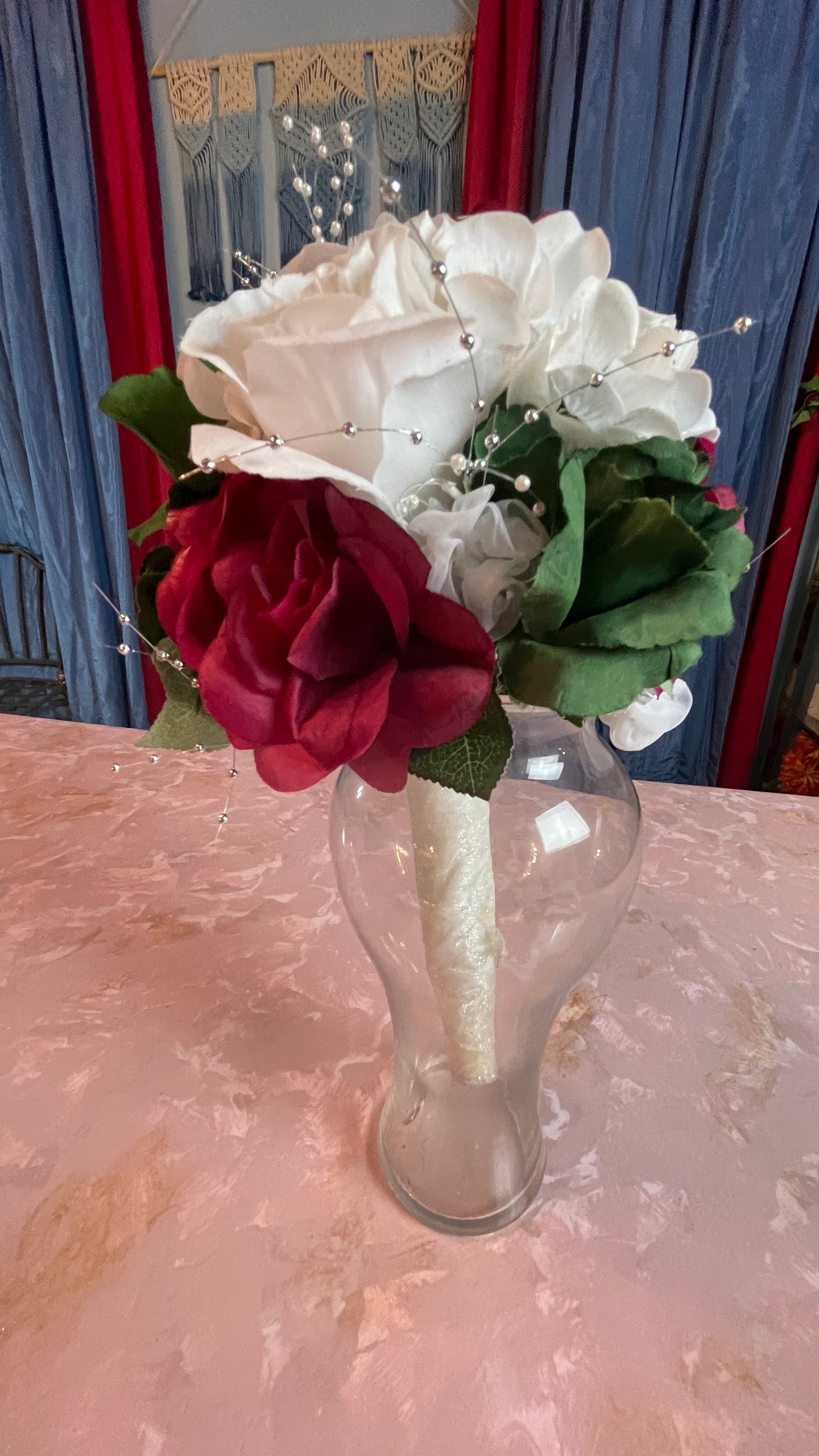 RENTAL FLOWERS BRIDAL BOUQUET RED WHITE BURGUNDY