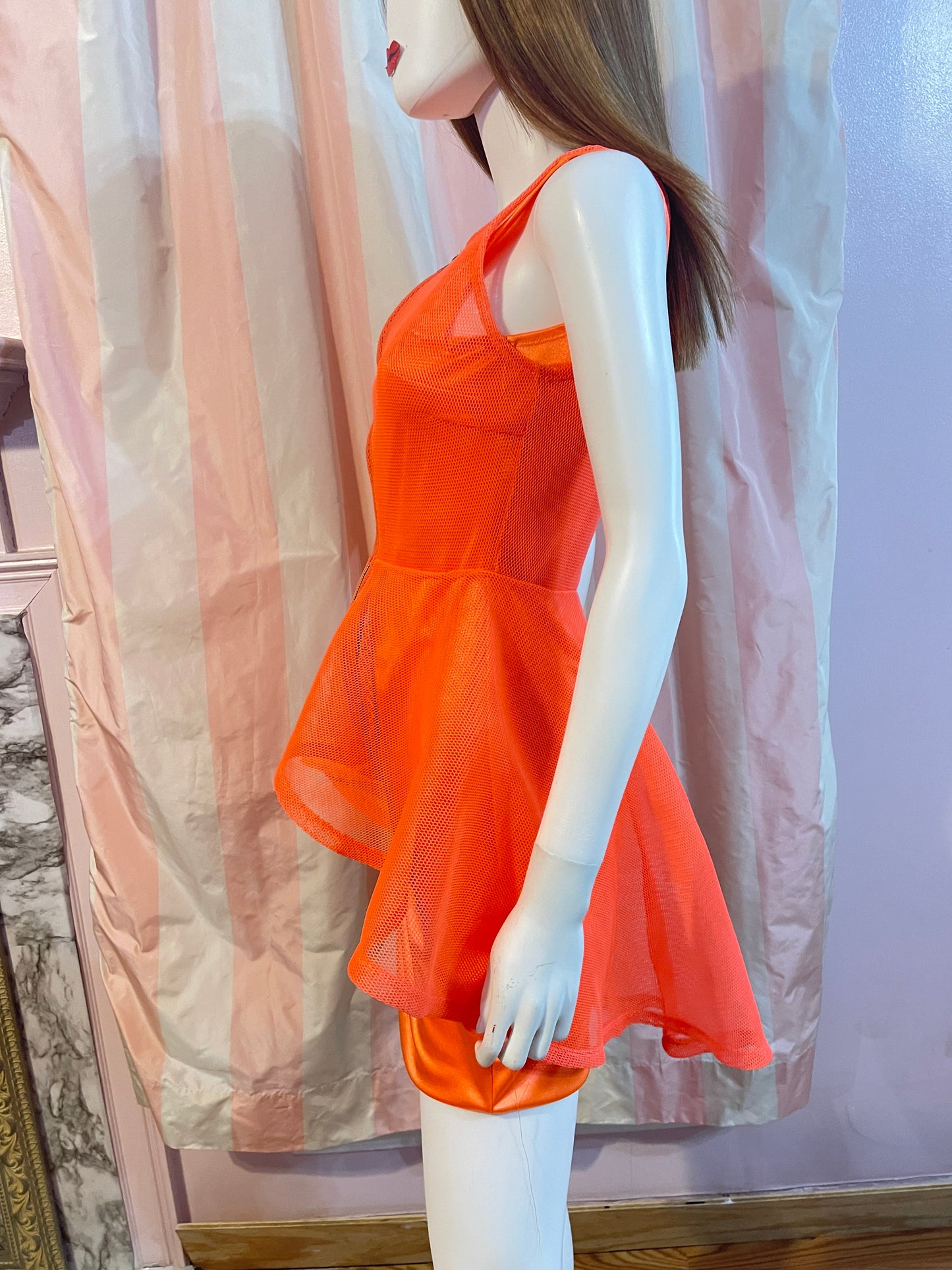 Neon Orange Satin Stretch Dress & Vest top