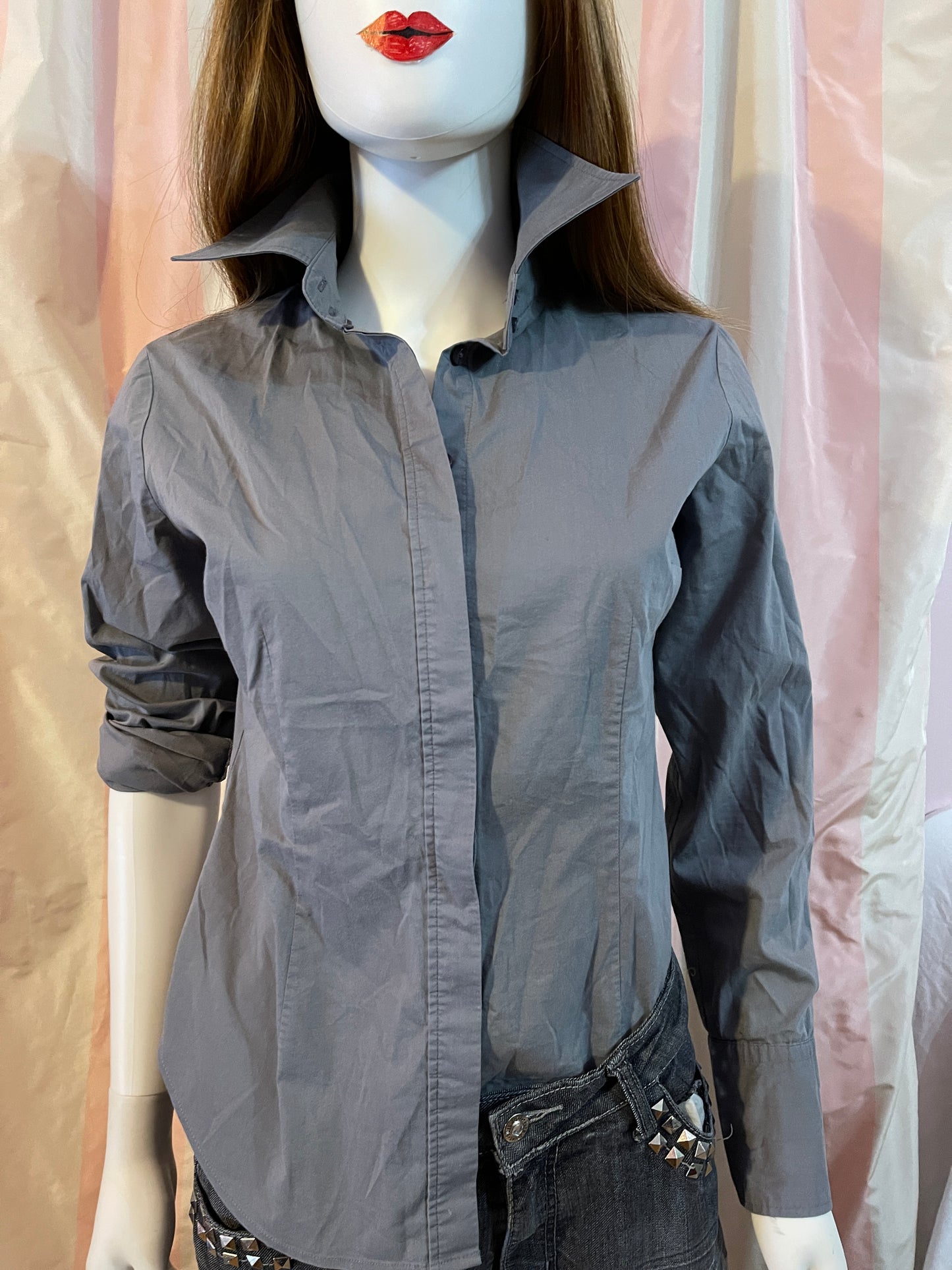 Gray shirt , studded jeans