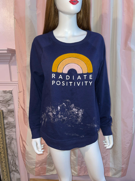 Radiate Positivity Embroidered Knit Sweatshirt Blue