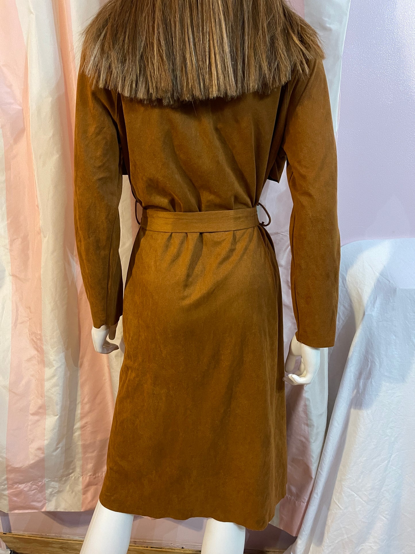 Tan Brown Ultra Suede Wrap Coat Dress