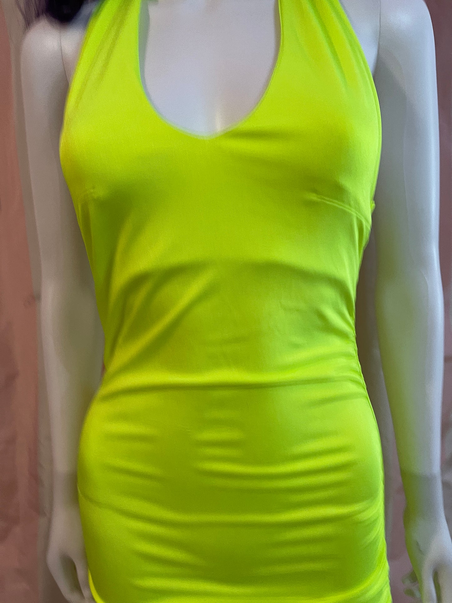 Neon Green Ruche Stretch Dress