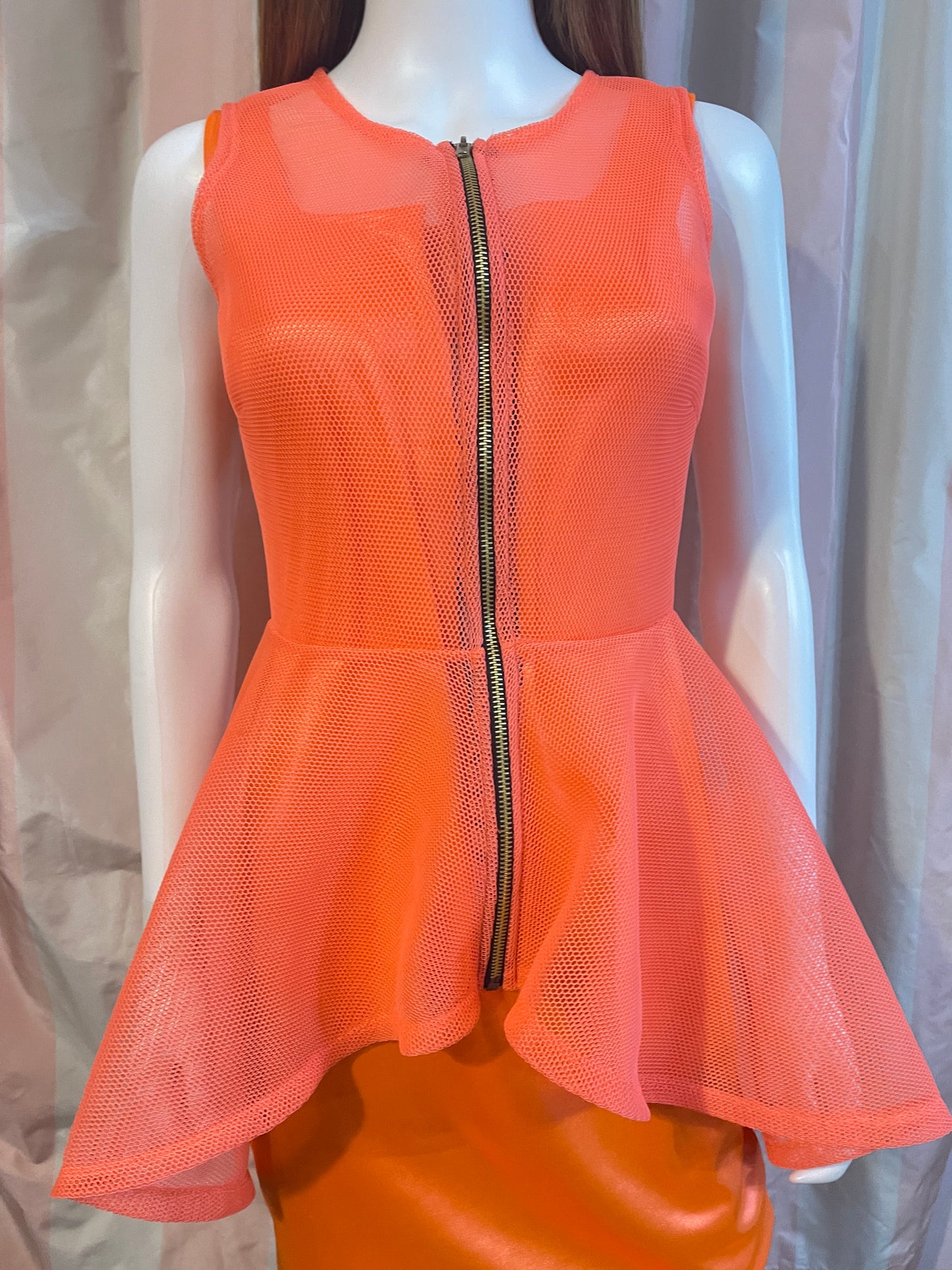 Neon Orange Satin Stretch Dress & Vest top