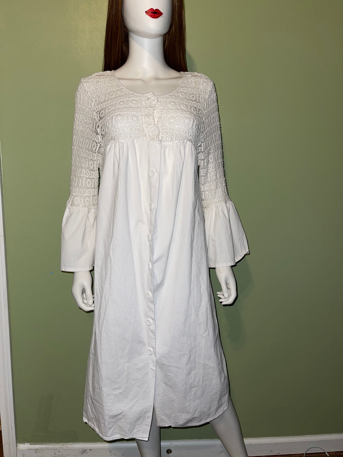 DRESS RENTAL WHITE LACE BUTTON UP FLARE SLEEVE WEDDING SMOCK