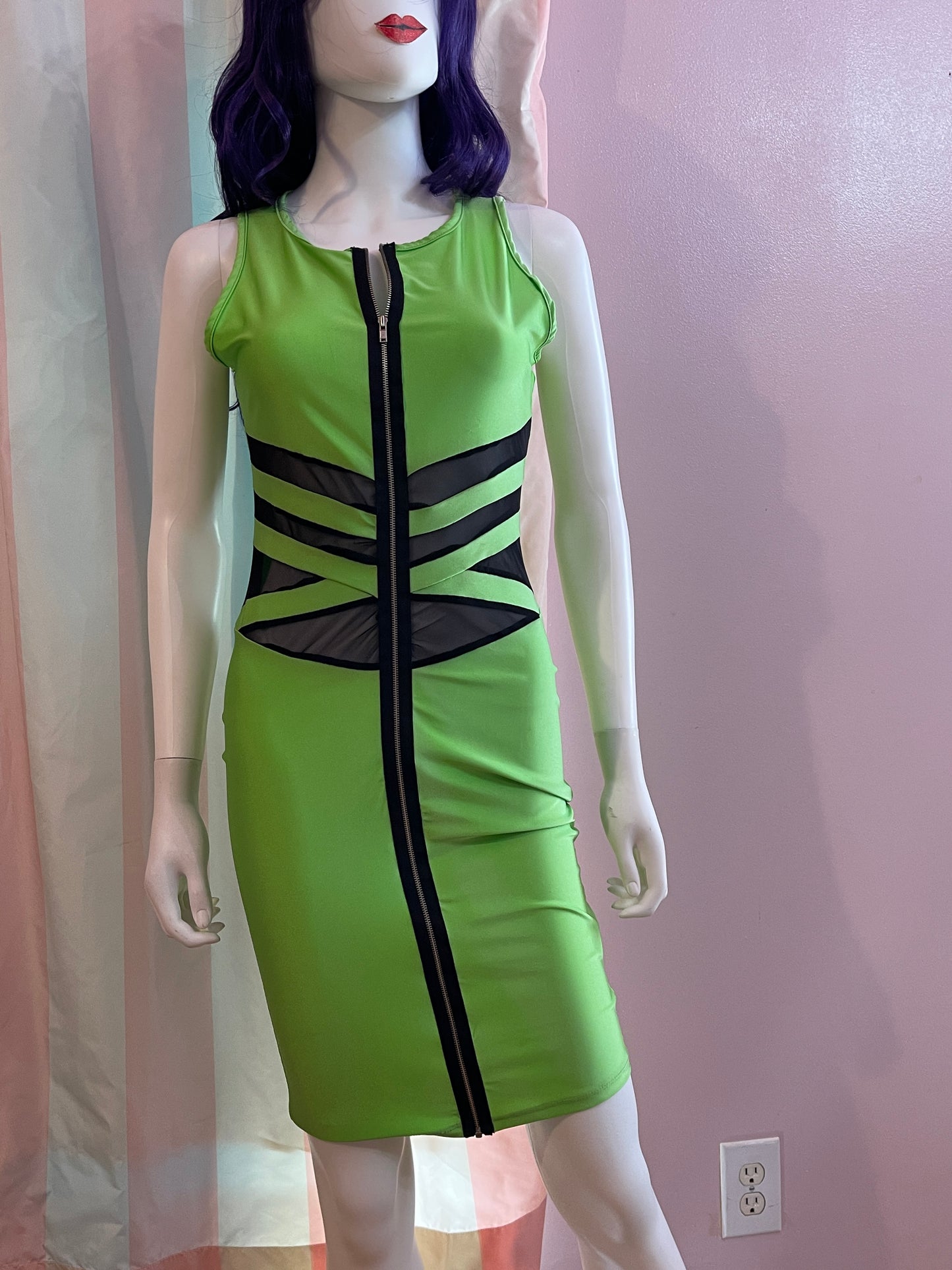 Green Black Sheer Club Bodycon Dress