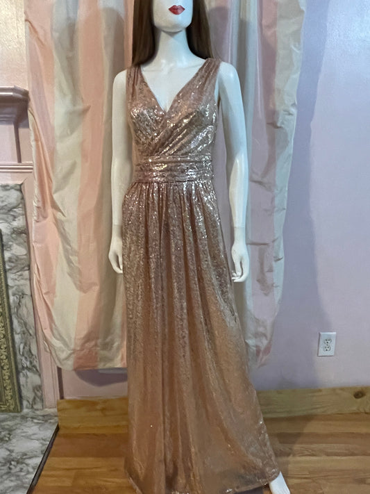 Gold Sequin Glam Plunge Wrap Gown Dress