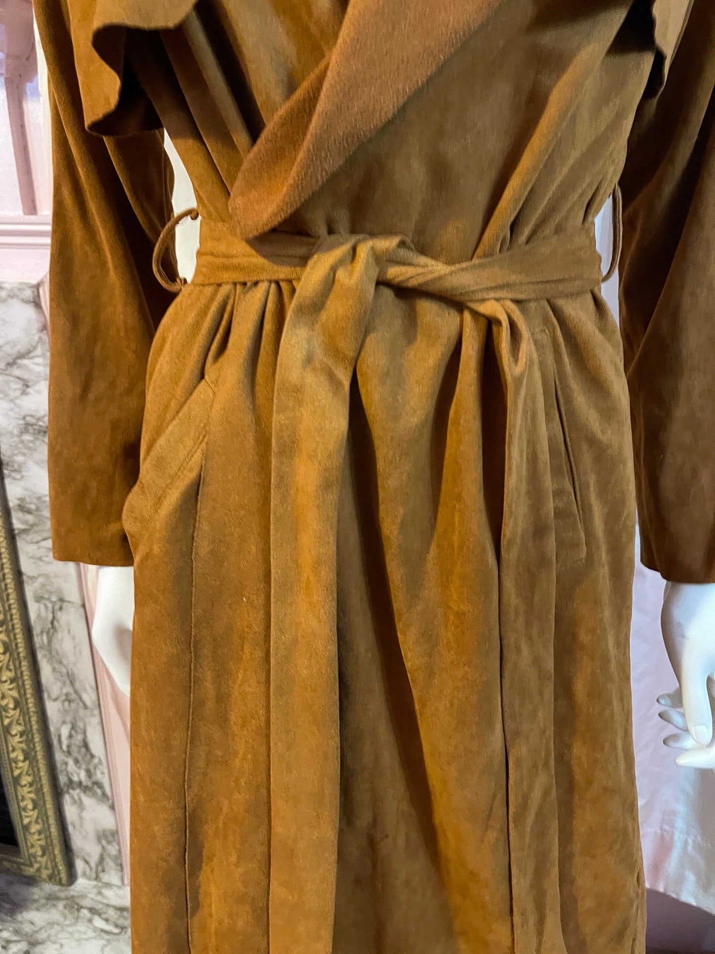 Tan Brown Ultra Suede Wrap Coat Dress