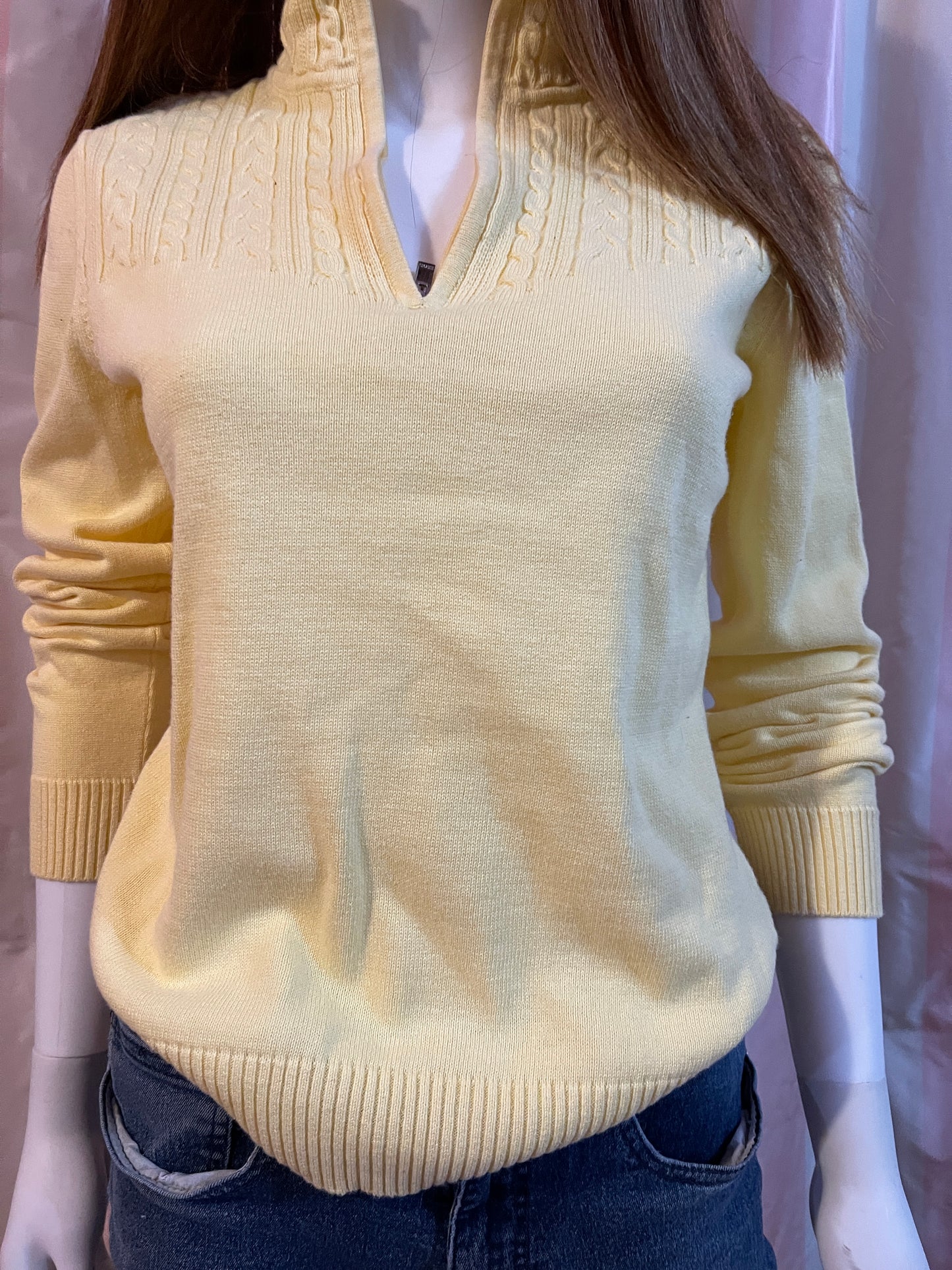Yellow cotton sweater zip front