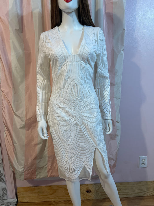 White Lace Opaque Wedding Sheath Dress  medium