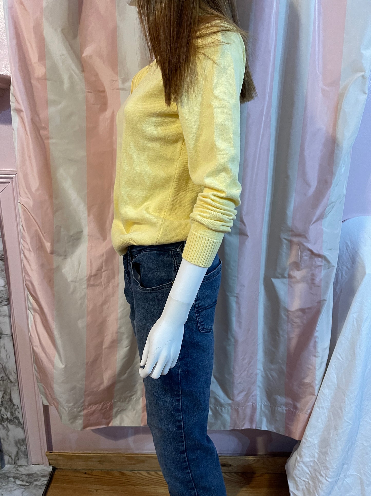 Yellow cotton sweater zip front