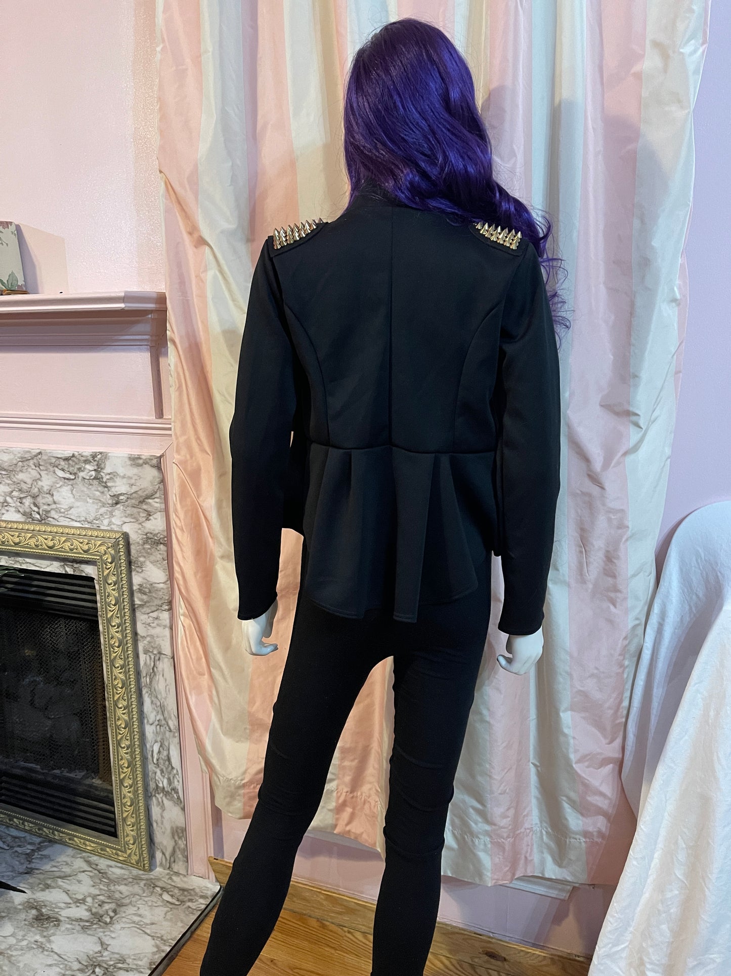 Black Gold Studded Tuxedo Crop Jacket & Black Knit Leggings