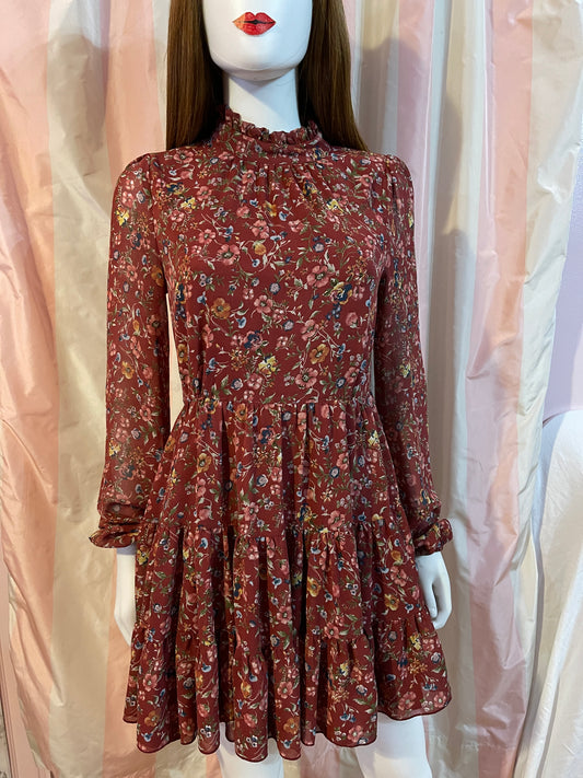 Victorian Silky Brown Festival Floral Dress