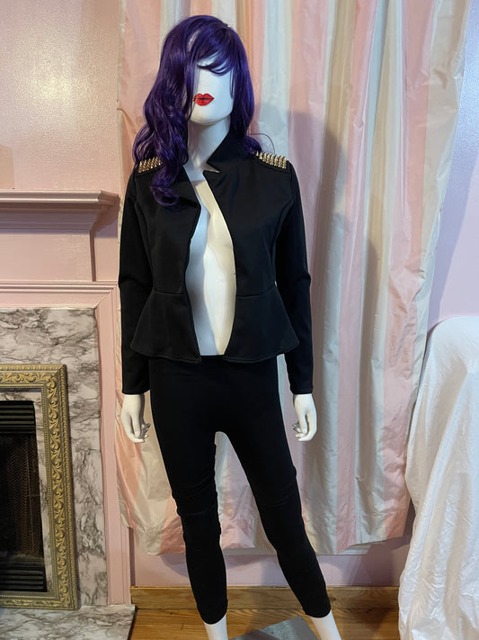 Black Gold Studded Tuxedo Crop Jacket & Black Knit Leggings