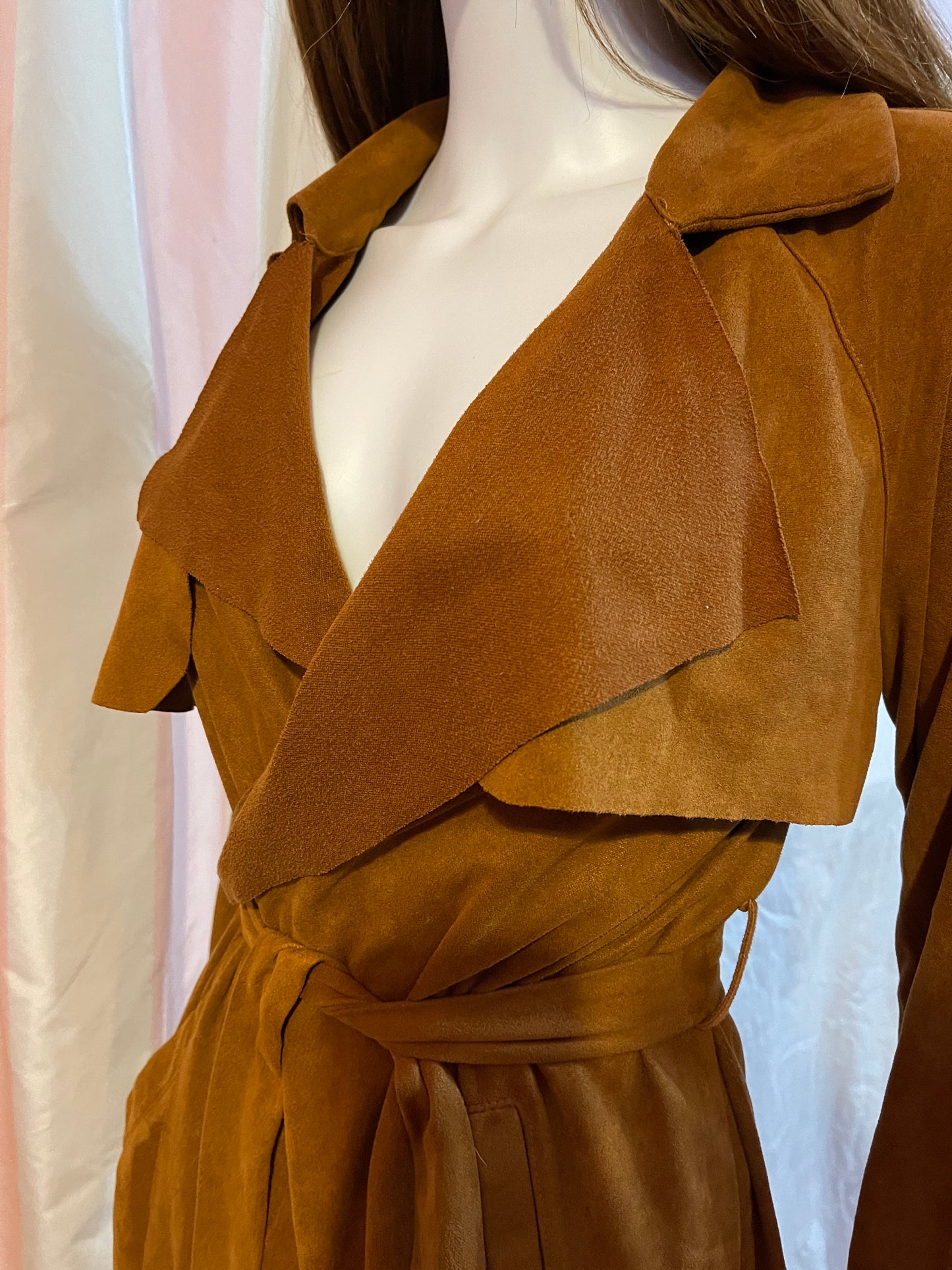 Tan Brown Ultra Suede Wrap Coat Dress