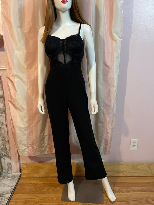 Black Lace Bustier Corset Bodysuit Pantsuit