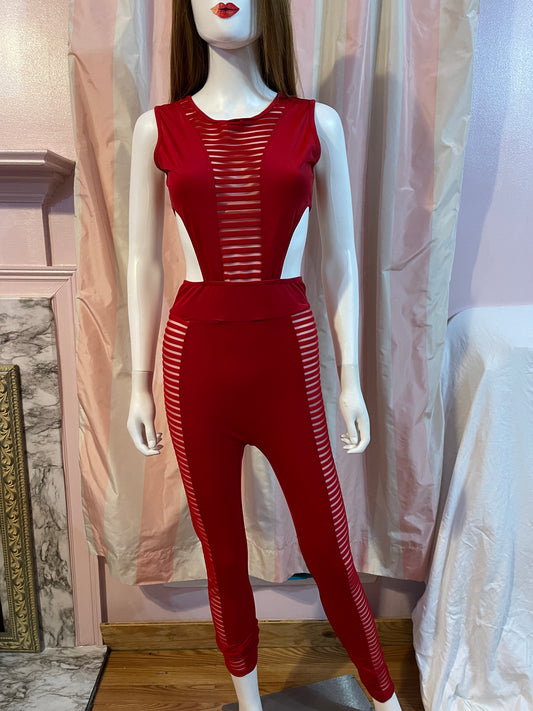 Red Cut Out Sheer Bodysuit