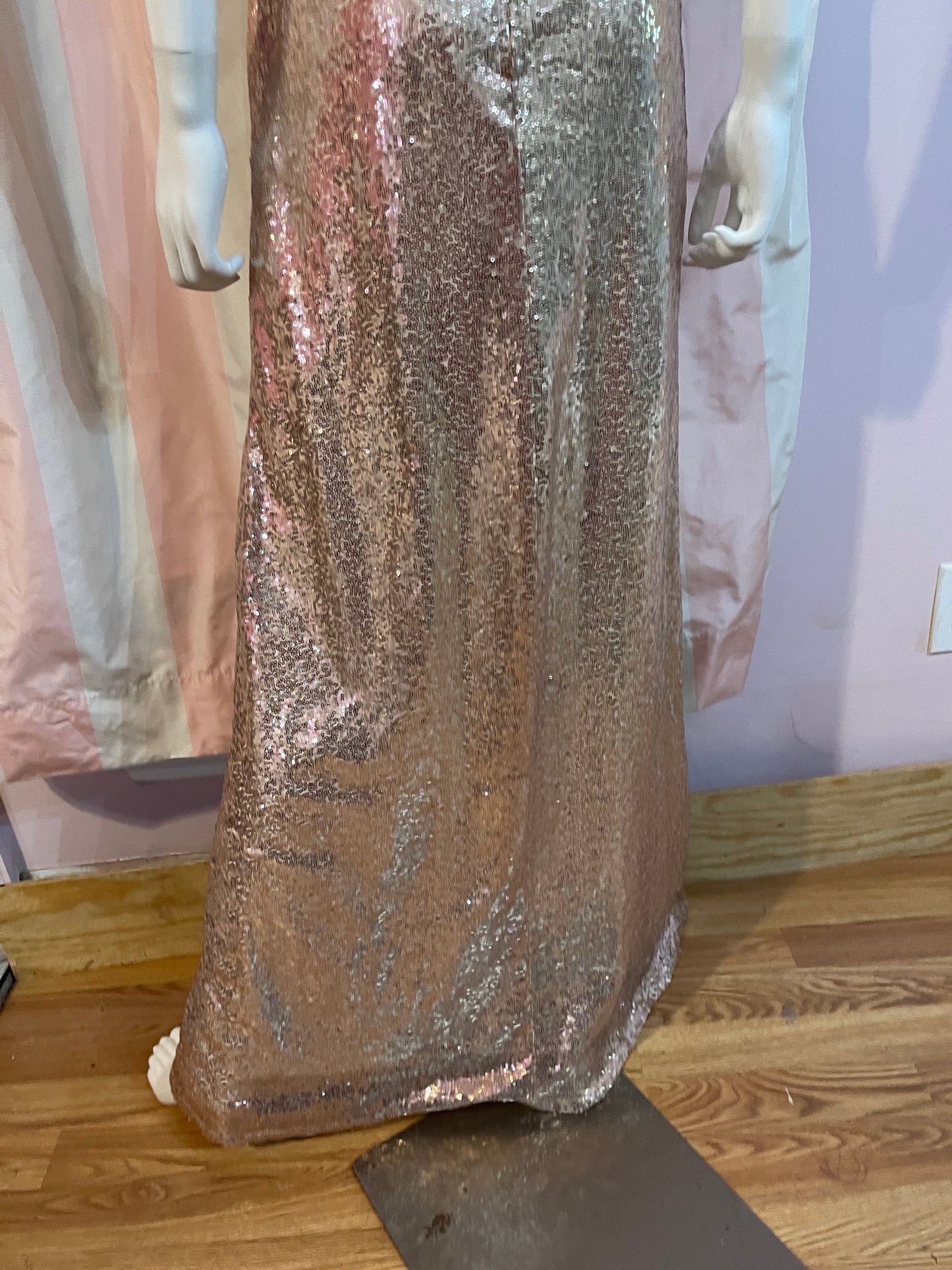 Gold Sequin Glam Plunge Wrap Gown Dress