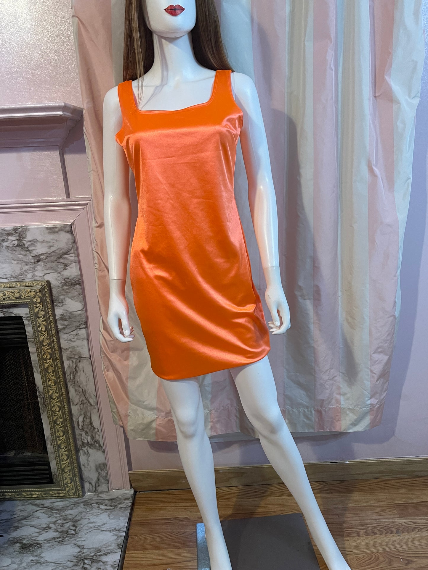 Neon Orange Satin Stretch Dress & Vest top