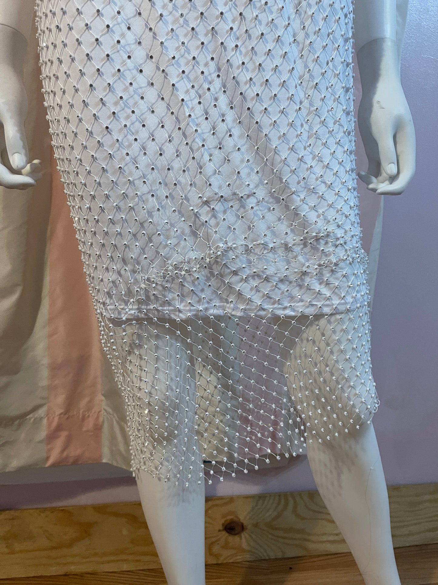 White Rhinestone Stretch Wedding Fishnet Dress