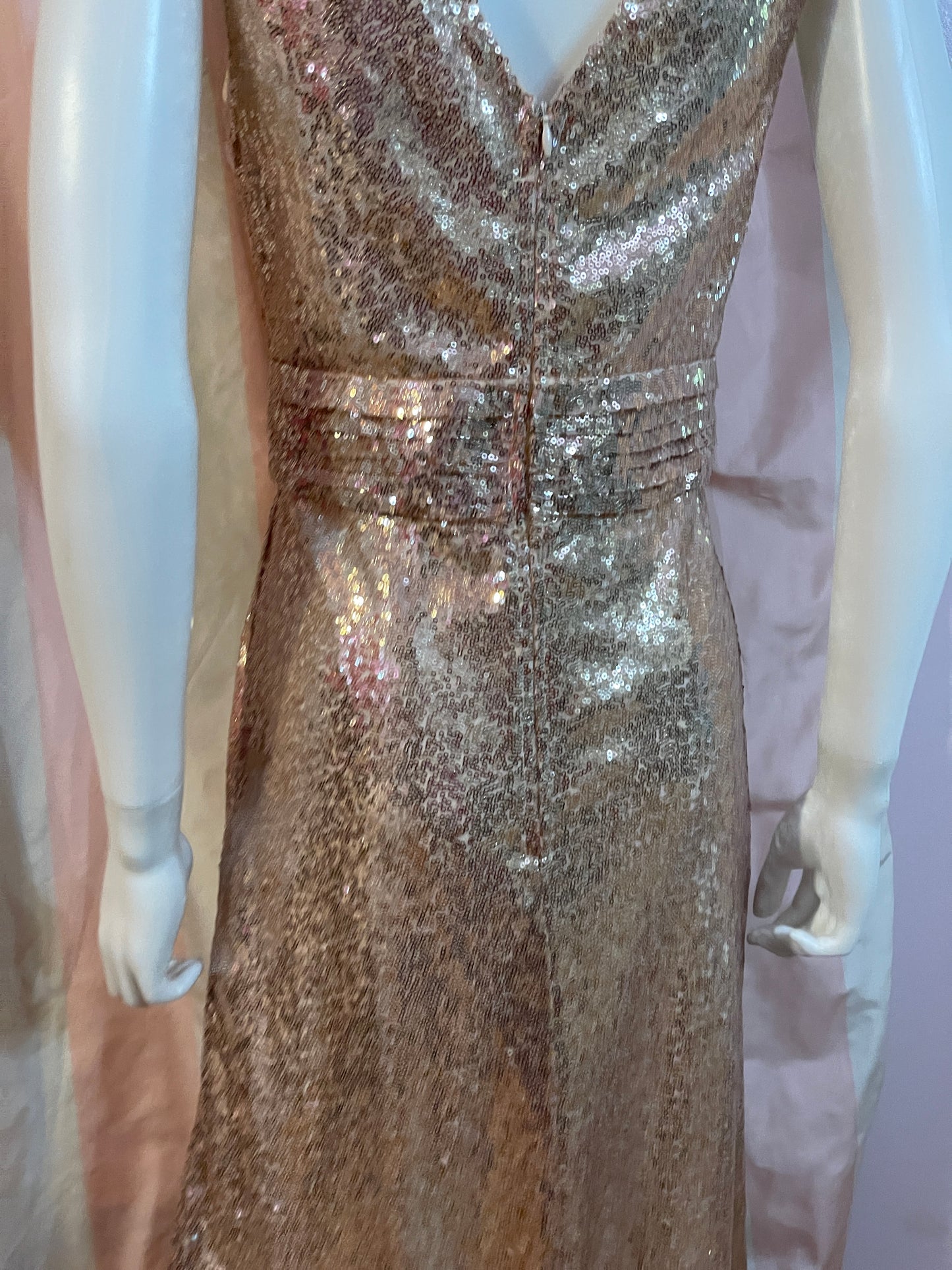 Gold Sequin Glam Plunge Wrap Gown Dress