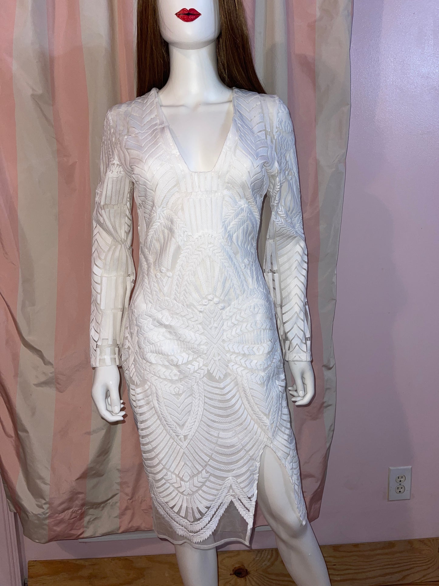 White Lace Opaque Wedding Sheath Dress  medium