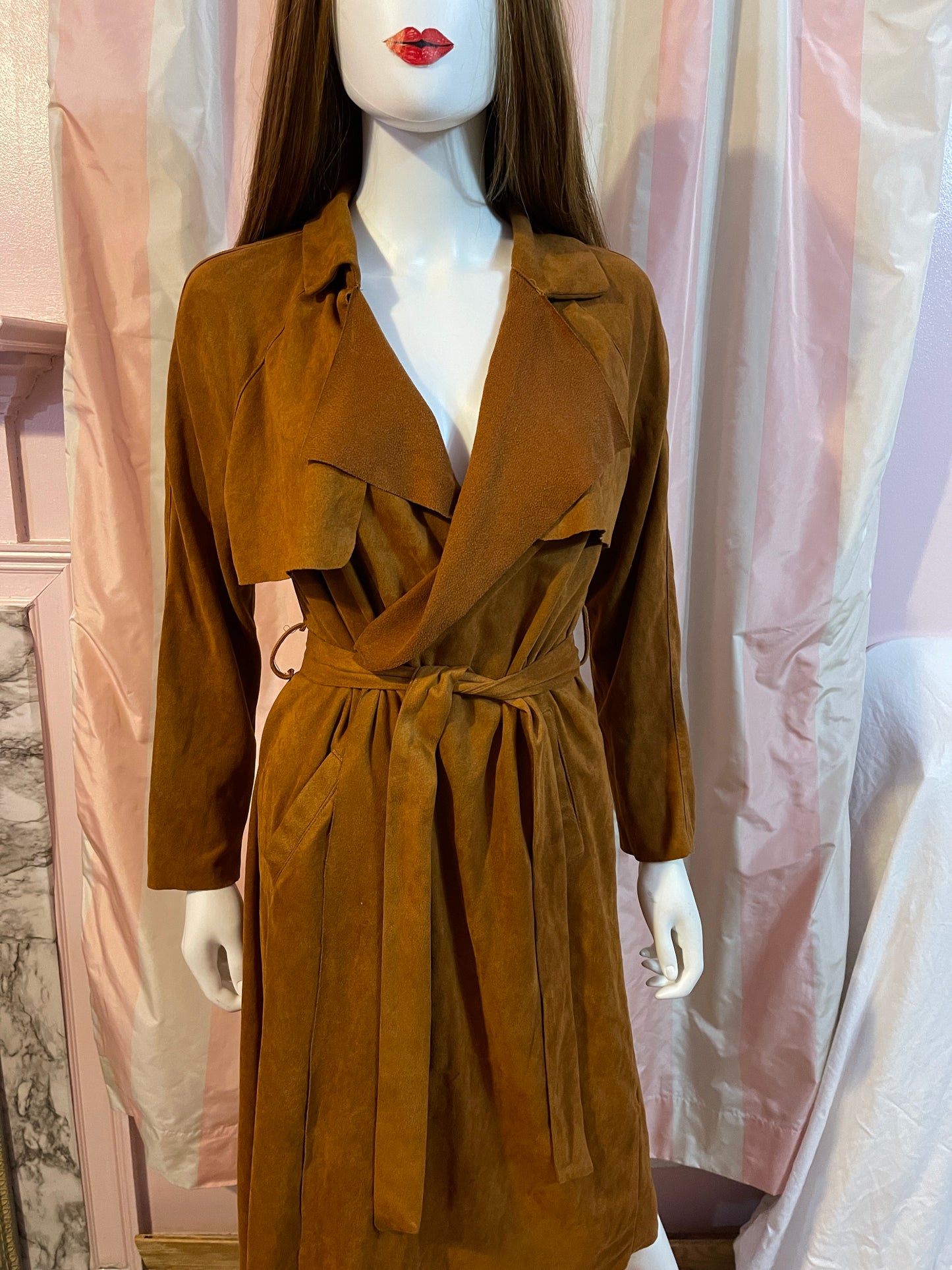 Tan Brown Ultra Suede Wrap Coat Dress
