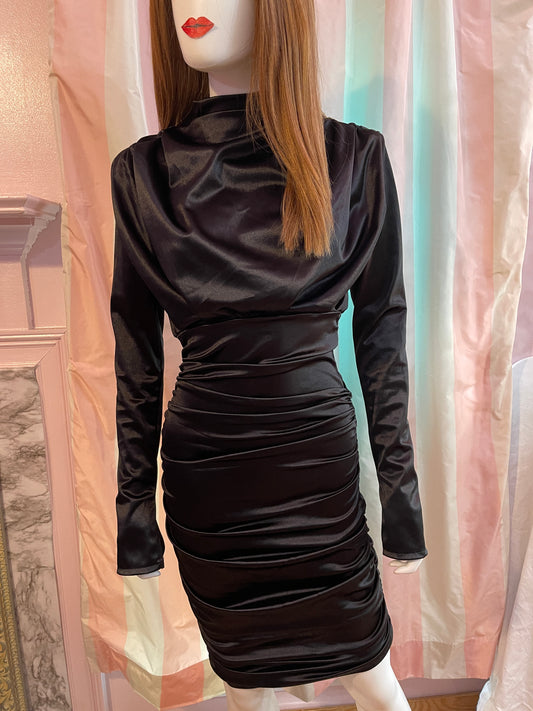 Blacks Satin Victorian Stretch Ruche Dress