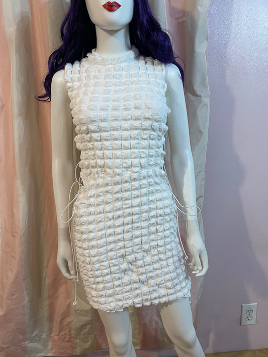 NWT White Stretch Ruche Lace Up Mini Dress