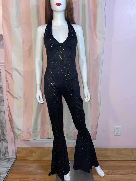 Vintage Black multicolor rainbow polka dots pantsuit bodysuit jumpsuit