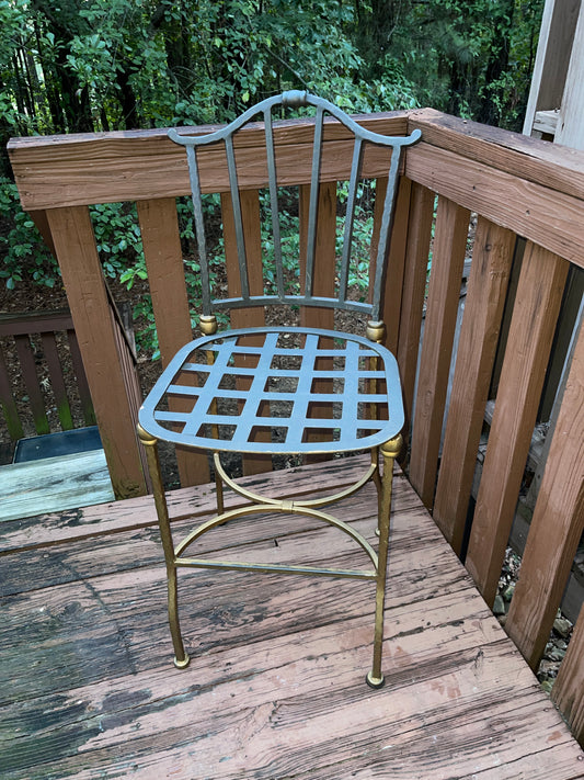 VINTAGE CAST IRON WROUGHT GOLD BLACK BAR STOOL SILVER MODERN