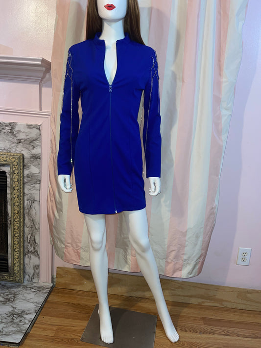 Vintage Royal Blue zip front coat dress