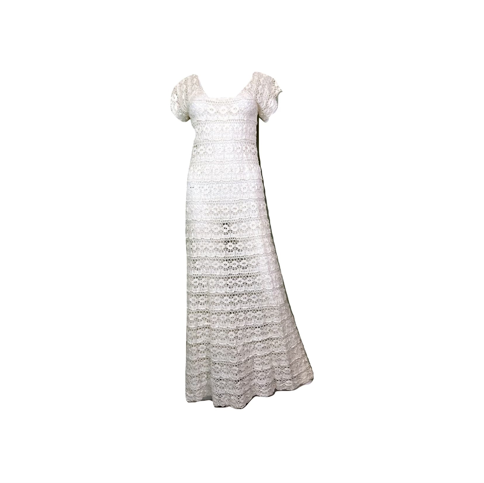 Vintage Bespoke Hand Knit Cream White Lace Crochet Gown Abby Essie