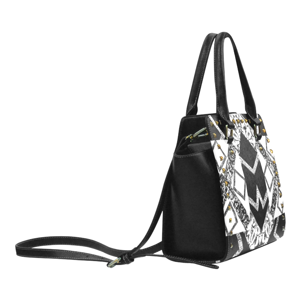 black white premium vip logo 5120x2565 1.2 mb repe Rivet Shoulder Handbag (Model 1645) e-joyer