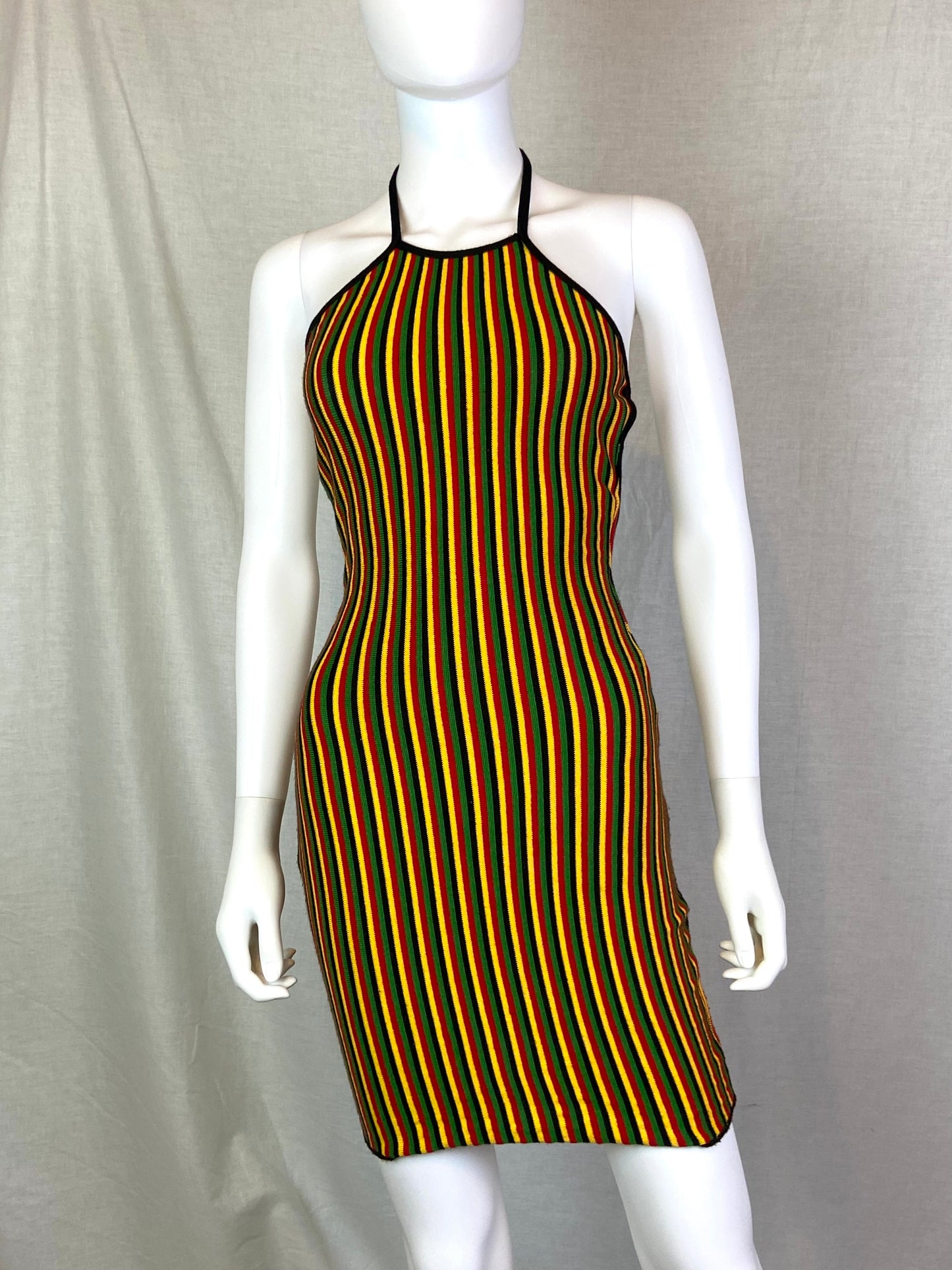 IR Jamaican Black Red Yellow Green Halter Mini Dress