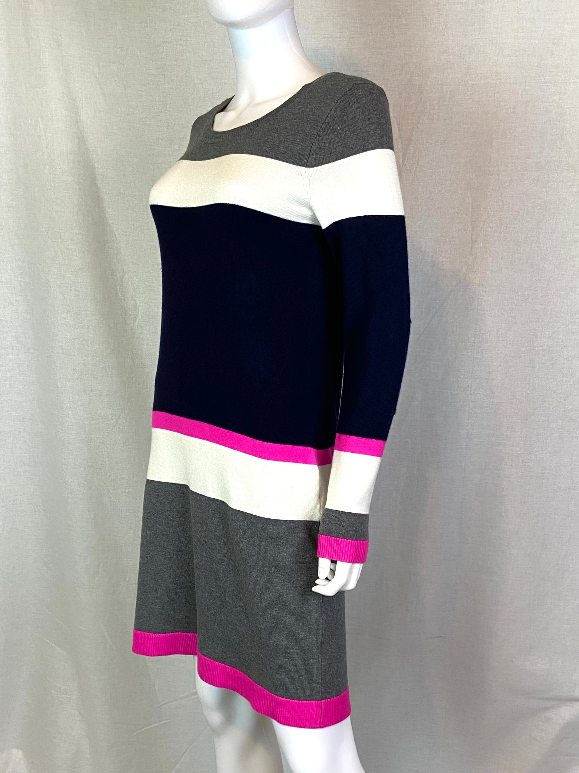 VINCE CAMUTO Gray Pink Striped Sweater Dress Medium ABBY ESSIE STUDIOS