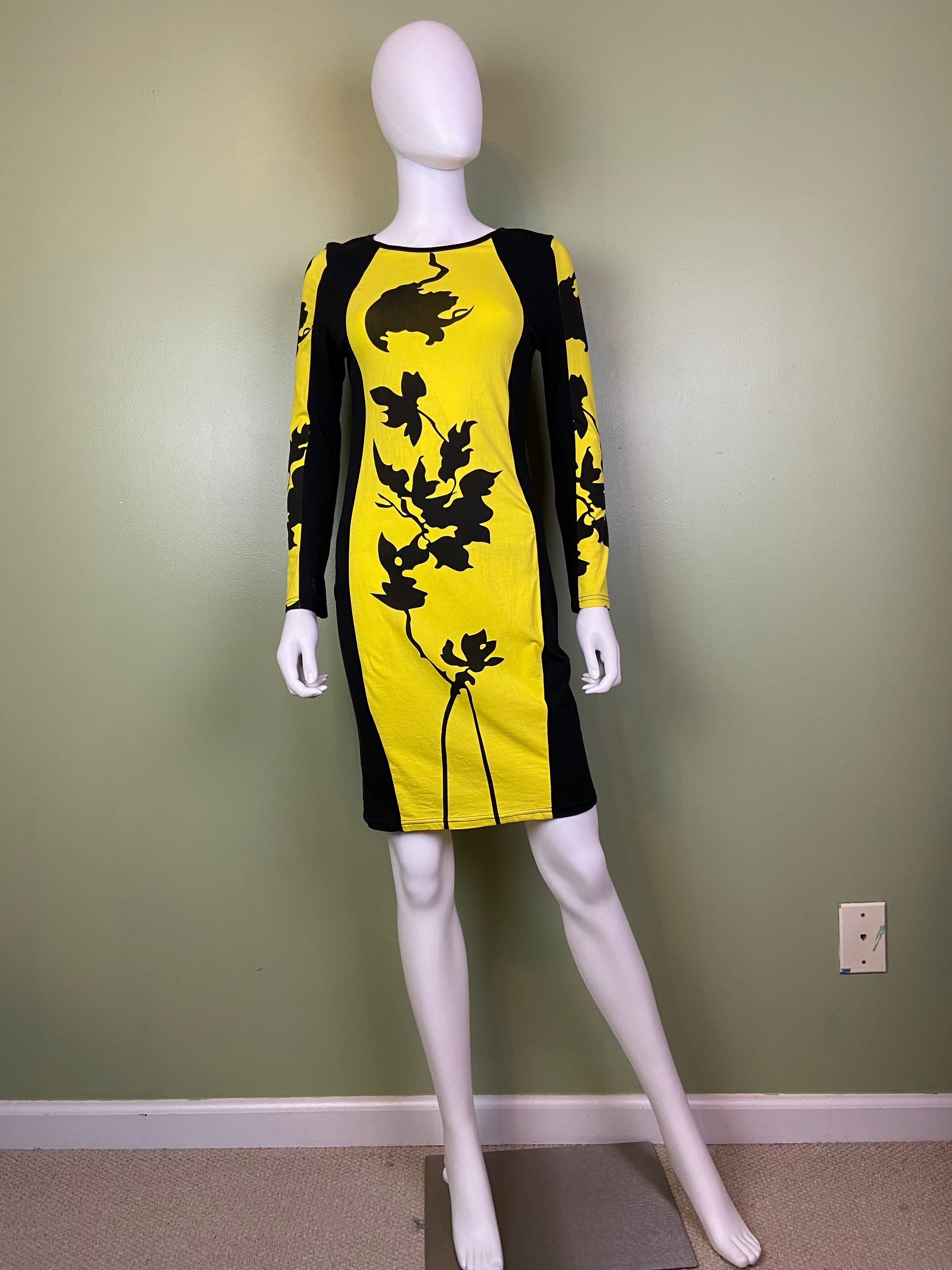 Black Yellow Graphic Print Cotton Stretch Dress Abby Essie