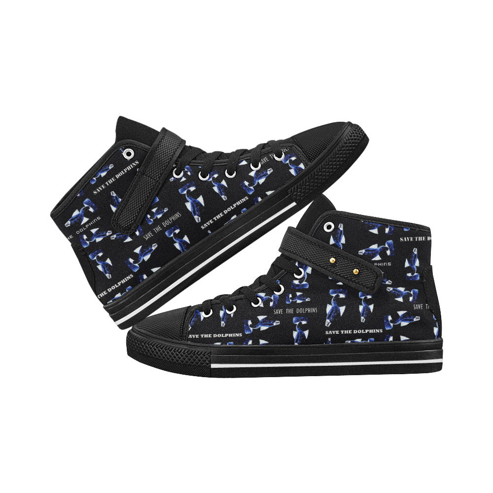 Fabric59 save the dolphins black panel 3 mb Aquila Strap Women's Shoes (Model 1202) e-joyer