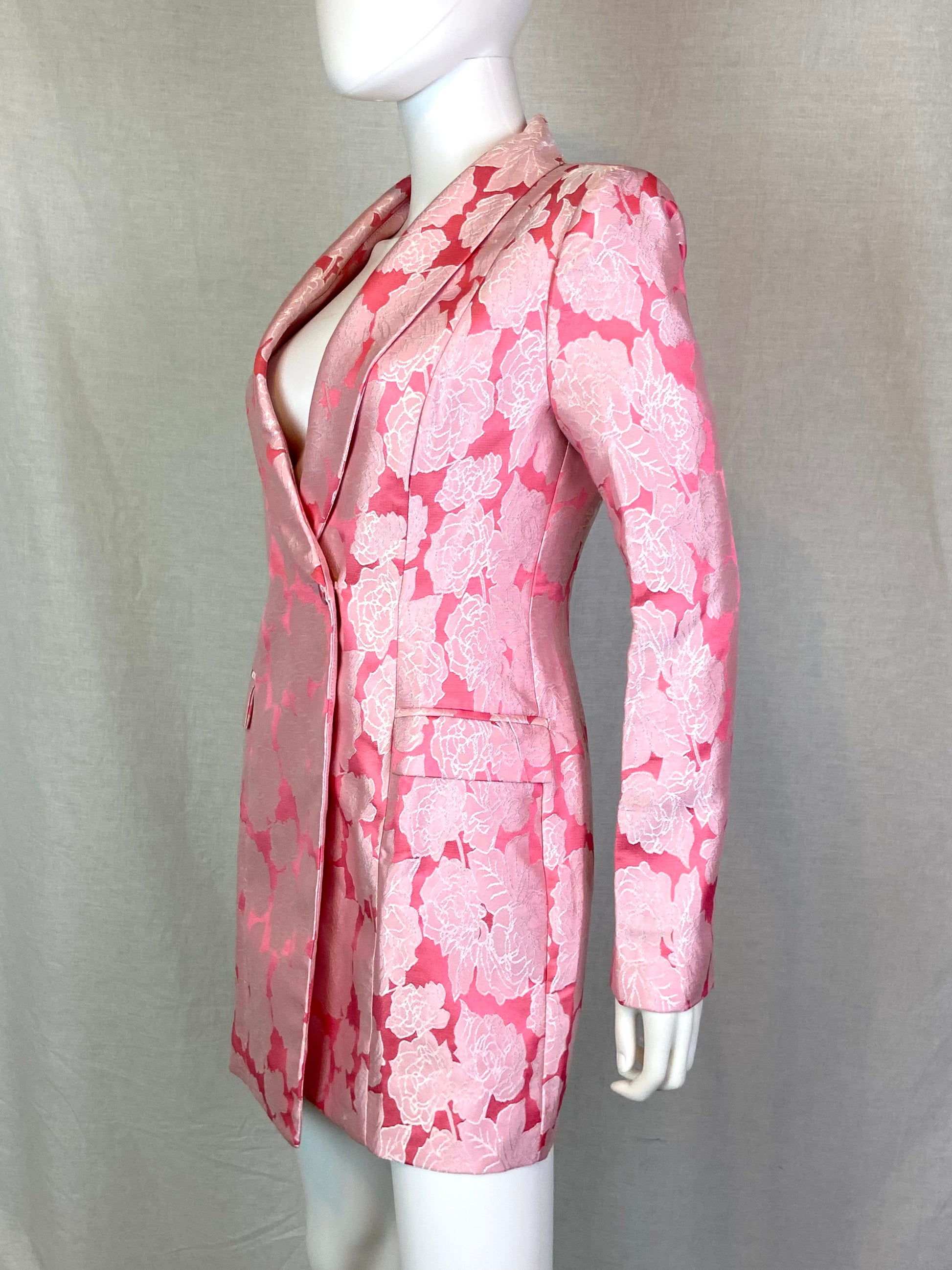 Pink Satin Floral Dress Coat Small ABBY ESSIE STUDIOS