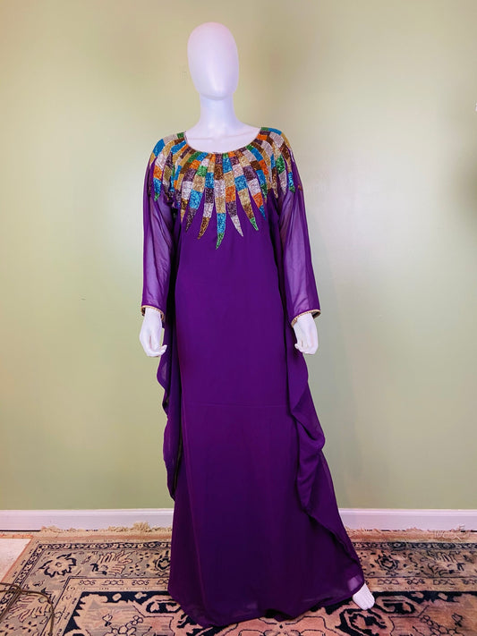 Regal Beaded Purple Kaftan Caftan Mu Mu ABBY ESSIE Designer & Vintage