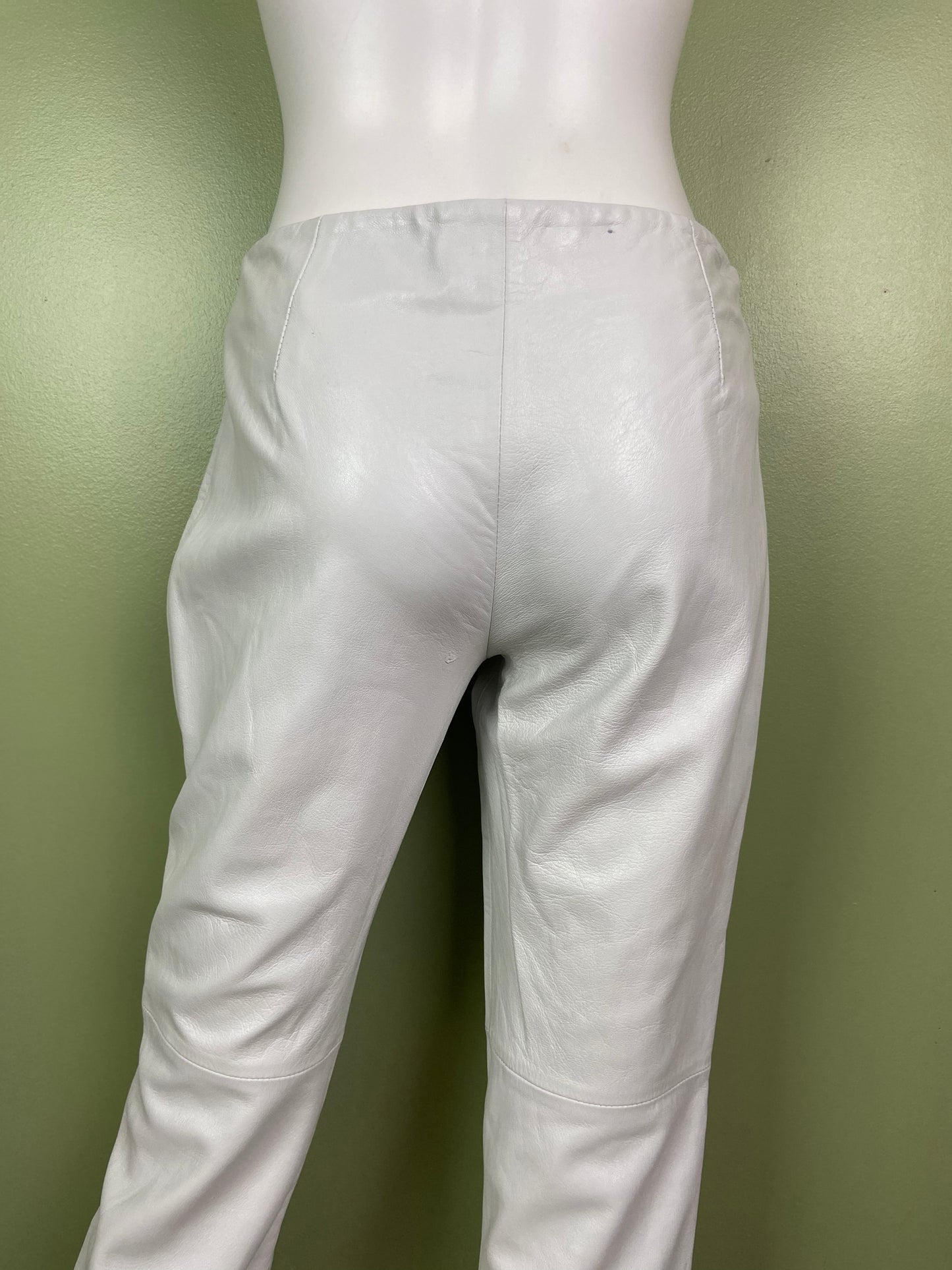 Vintage White Lambskin Leather Pink Graphic Print Pants